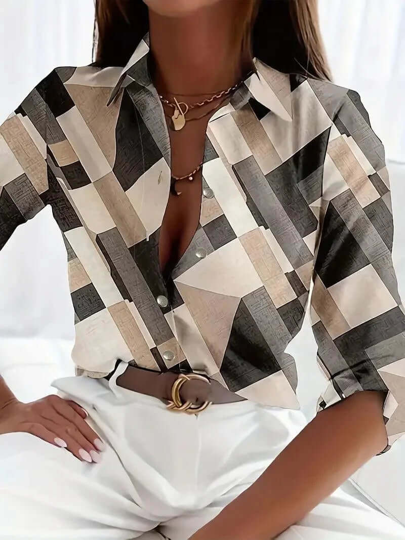 Ladies Classic Patterned Blouse Shirt - Luxivelle