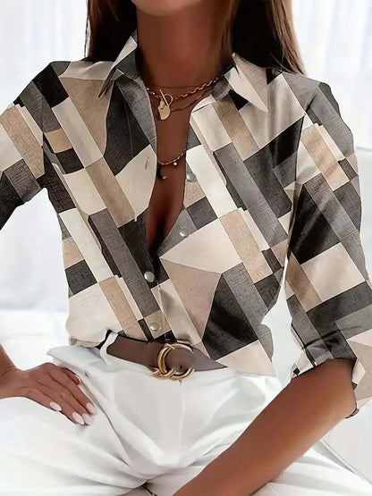 Ladies Classic Patterned Blouse Shirt - Luxivelle