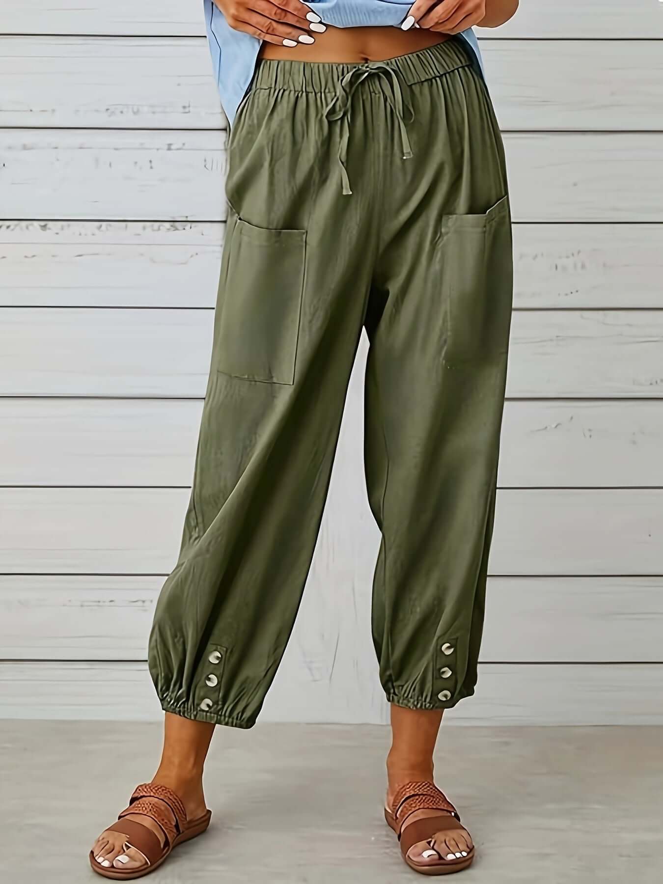 Fit Women's Stretchy Waistline Pants with Pockets - Luxivelle