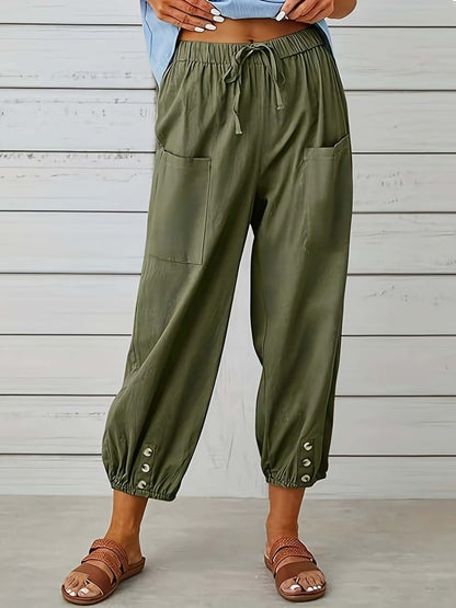 Fit Women's Stretchy Waistline Pants with Pockets - Luxivelle
