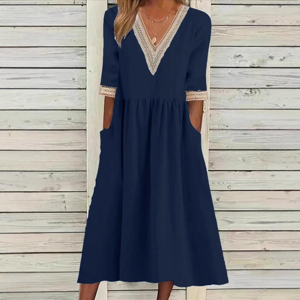 Classic Fit Collar Knee Length Dress - Luxivelle