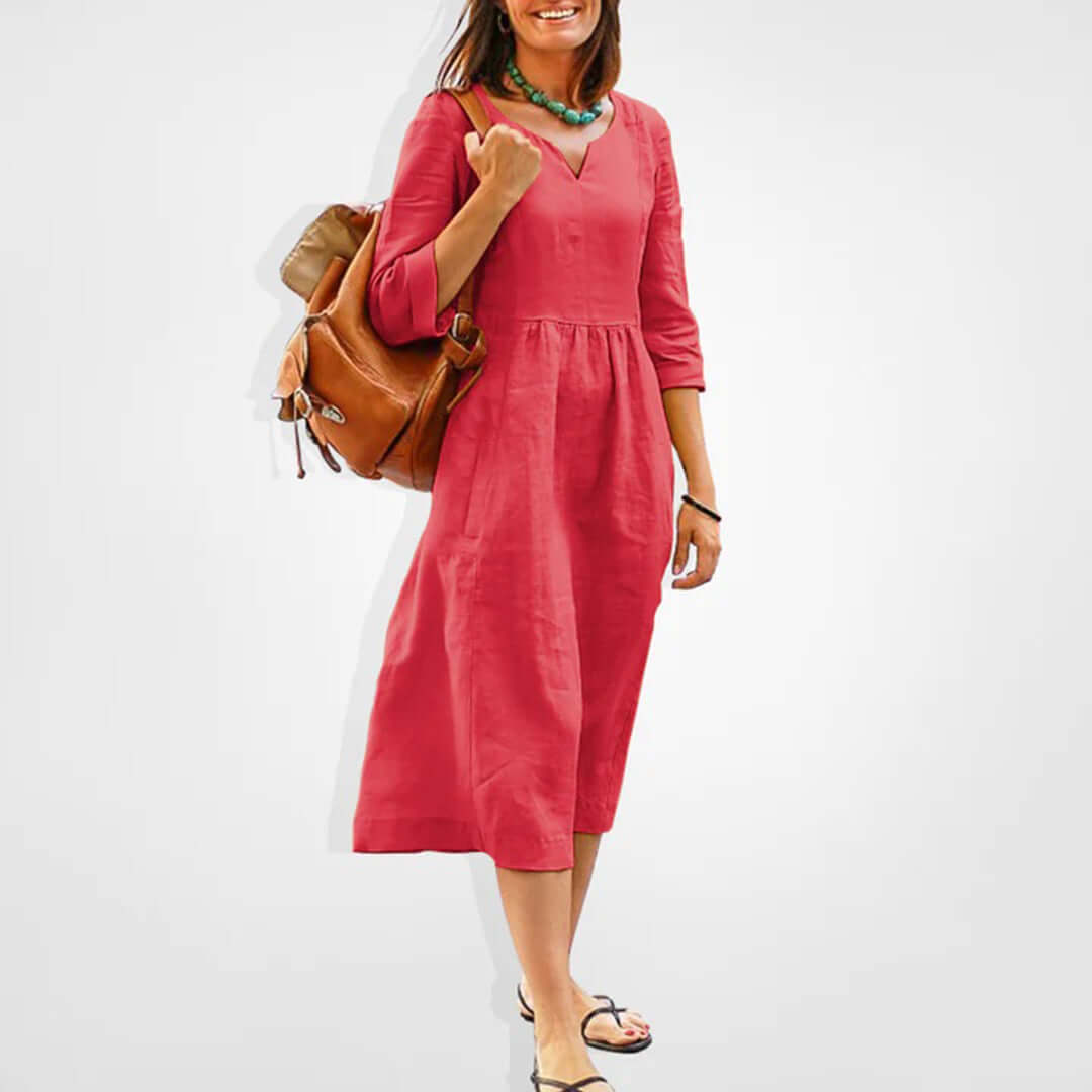 Relaxed Fit Pastel Pink Midi Dress for Women