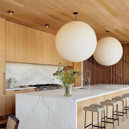 Simple White Cotton Shade Pendant Light with Metal Frame