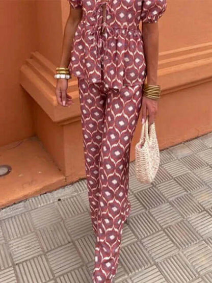 Women's Chic Ruffled Top & Flare Leg Pants