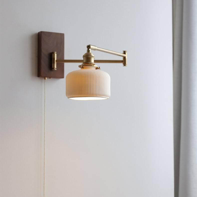 Natural Wood Accent Ceramic Table Lamp