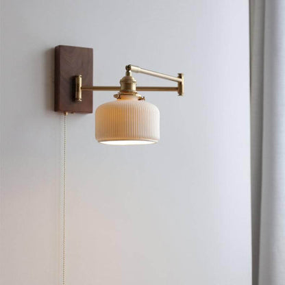 Natural Wood Accent Ceramic Table Lamp