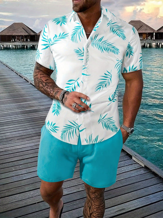 Casual Mens Short Sleeve Leaf Print Shirt - Luxivelle