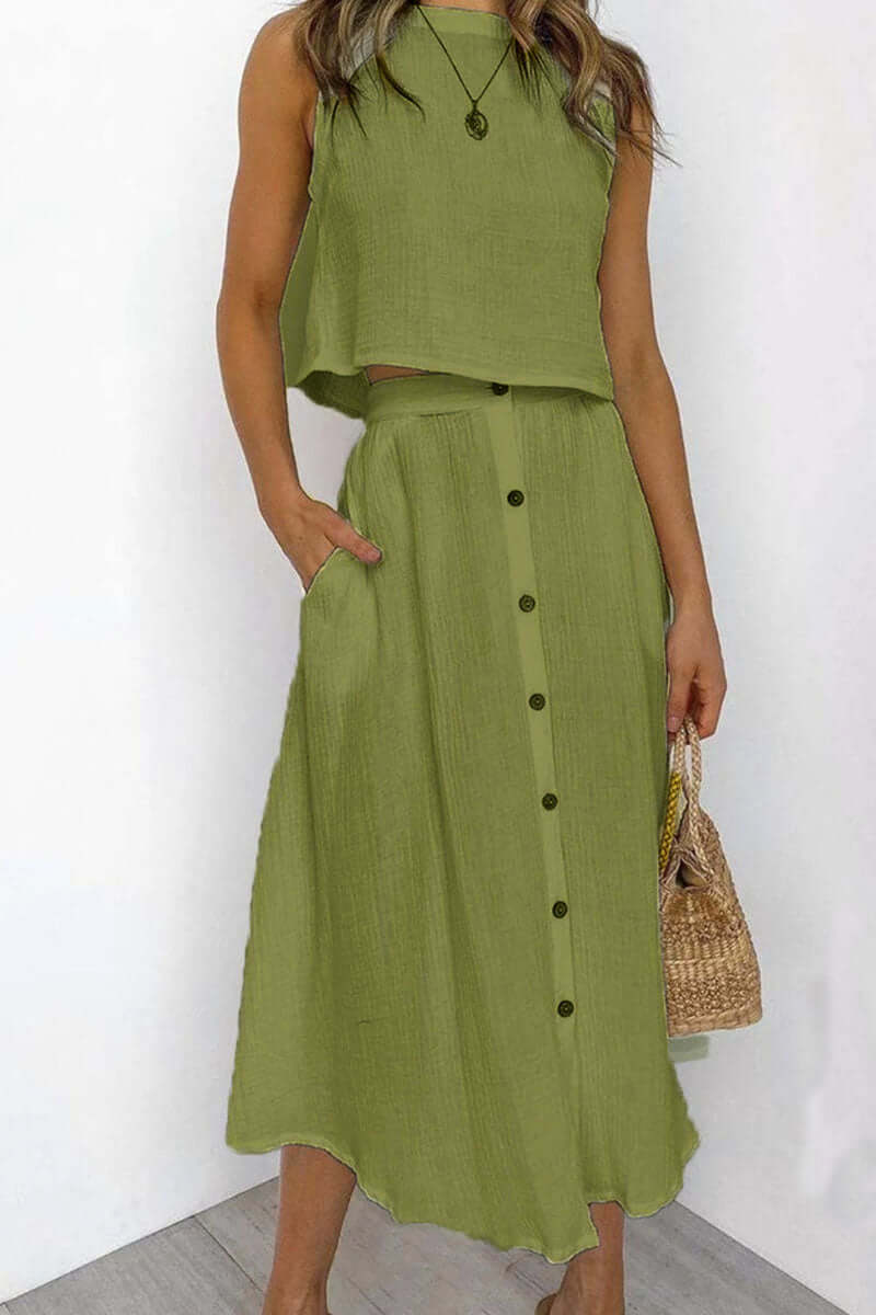 Casual Crew Neck Tee and Mid Length Skirt Set