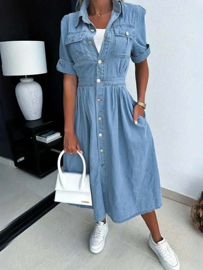 Classic Casual Blue Jeans Dress - Luxivelle