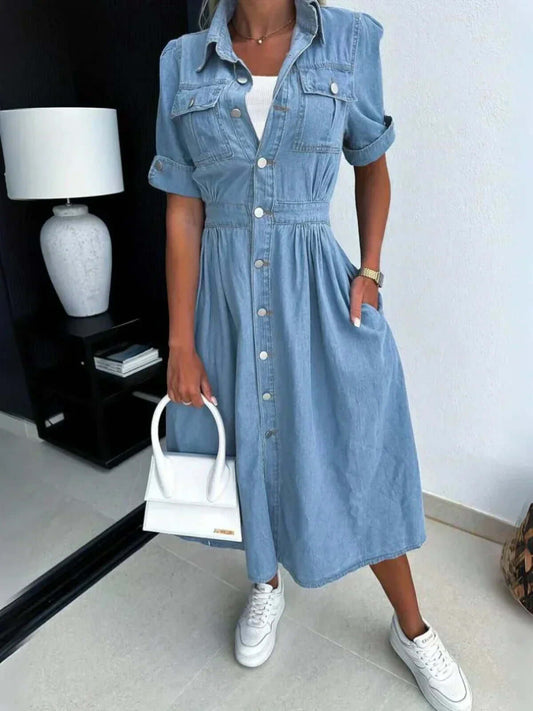 Classic Casual Blue Jeans Dress - Luxivelle