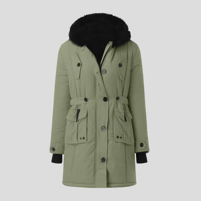 Warm Women's Parka with Fuzzy Fake Fur Hood