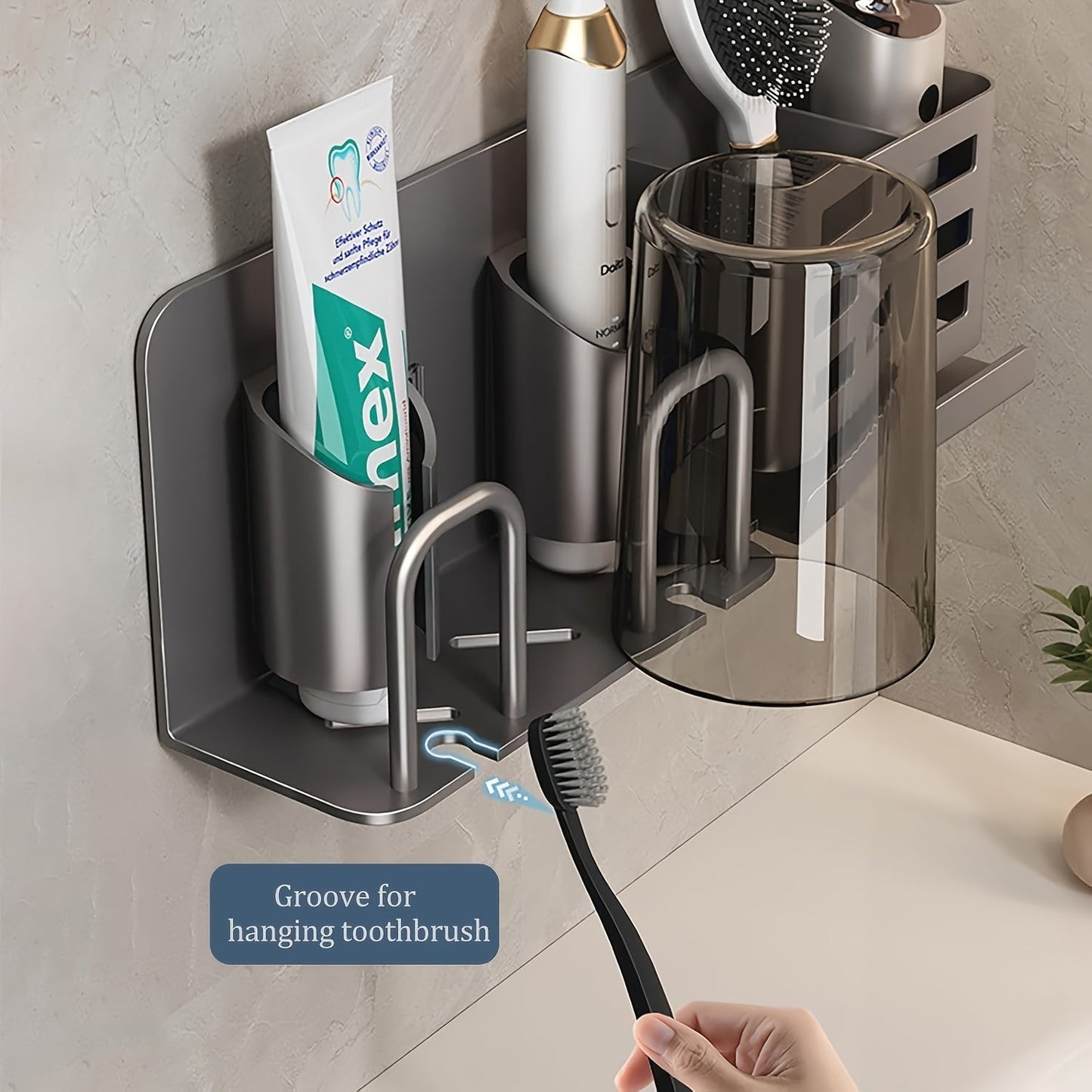 Sleek Wall Mount Toothbrush Holder with Drainage Slots