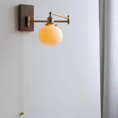Natural Wood Accent Ceramic Table Lamp