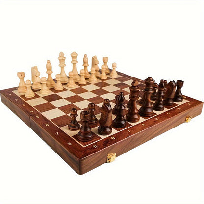 Premium Chess Set - Solid Wood Folding Board with Carved Pieces