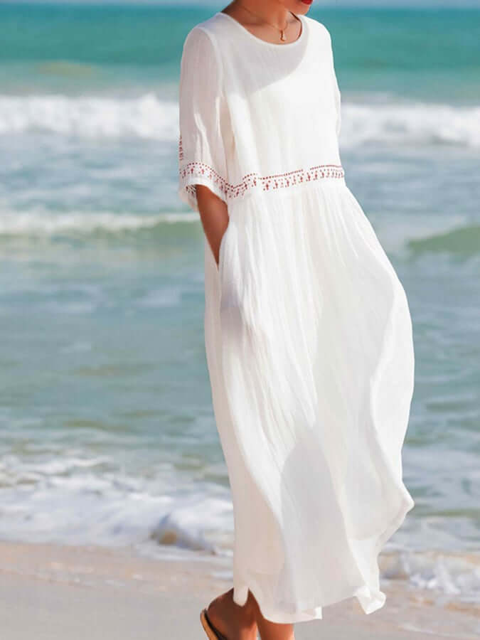 Relaxed Fit Embroidered Cotton Summer Dress - Luxivelle