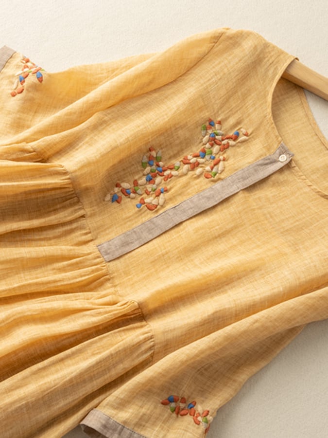 Casual Womens Linen Summer Embroidered Midi Dress
