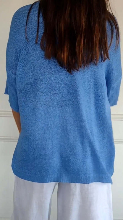Relaxed Fit Women's V Neck Sweater Top