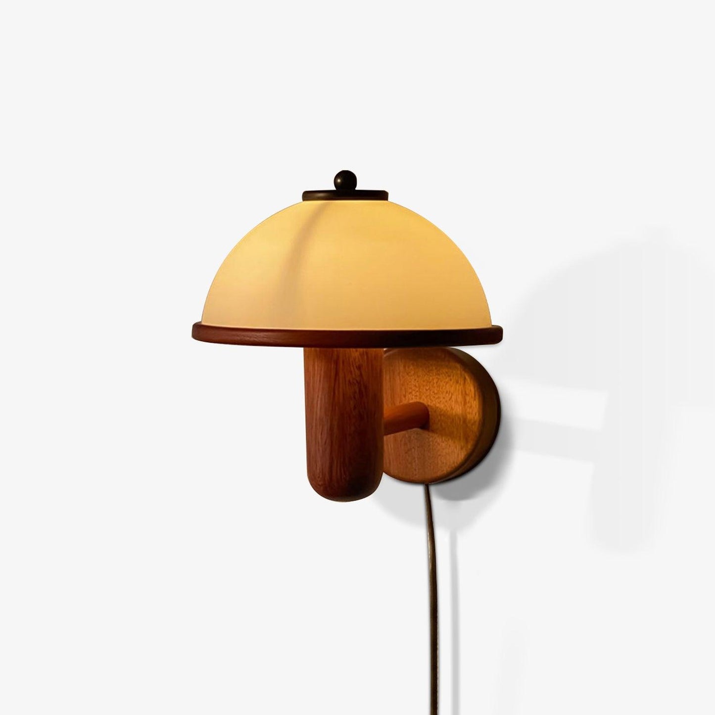 Rustic Wooden Fungi Wall Lamp with Cream Shade