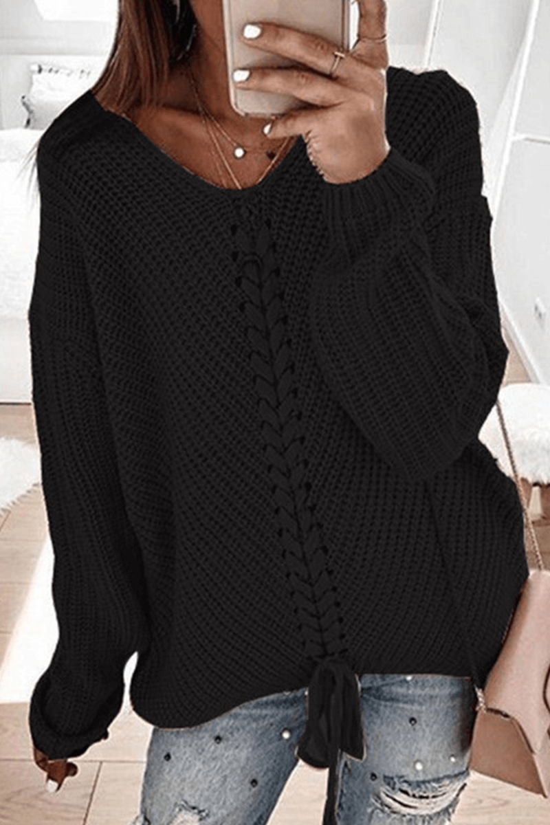 Casual Knit Sweater with Braided Trim