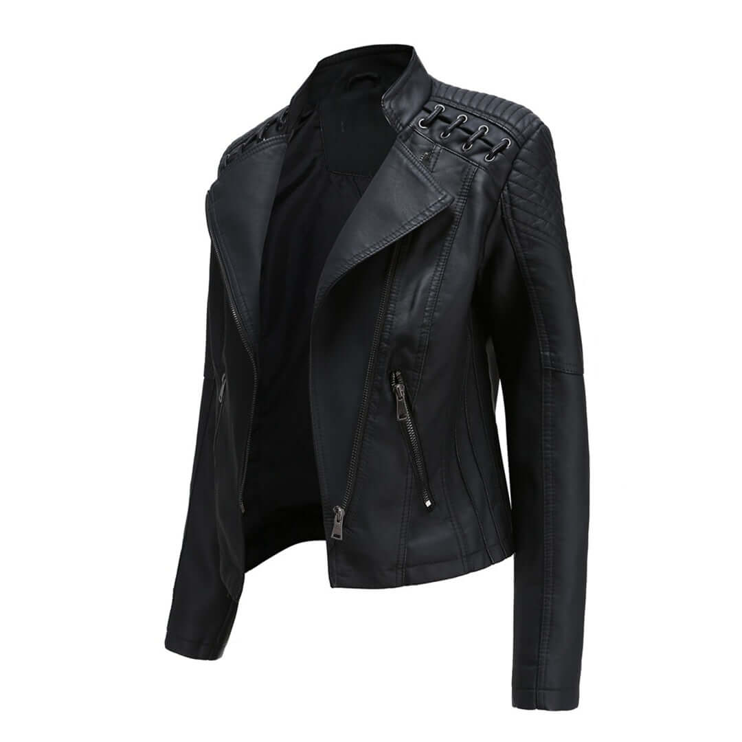 Ladies Vegan Leather Motorcycle Jacket