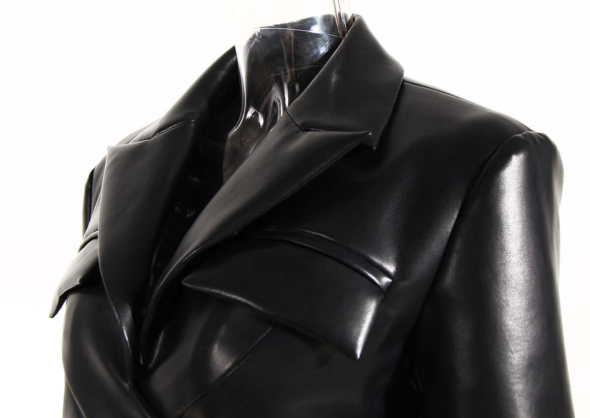 Ladies Faux Leather Biker Jacket with Belt