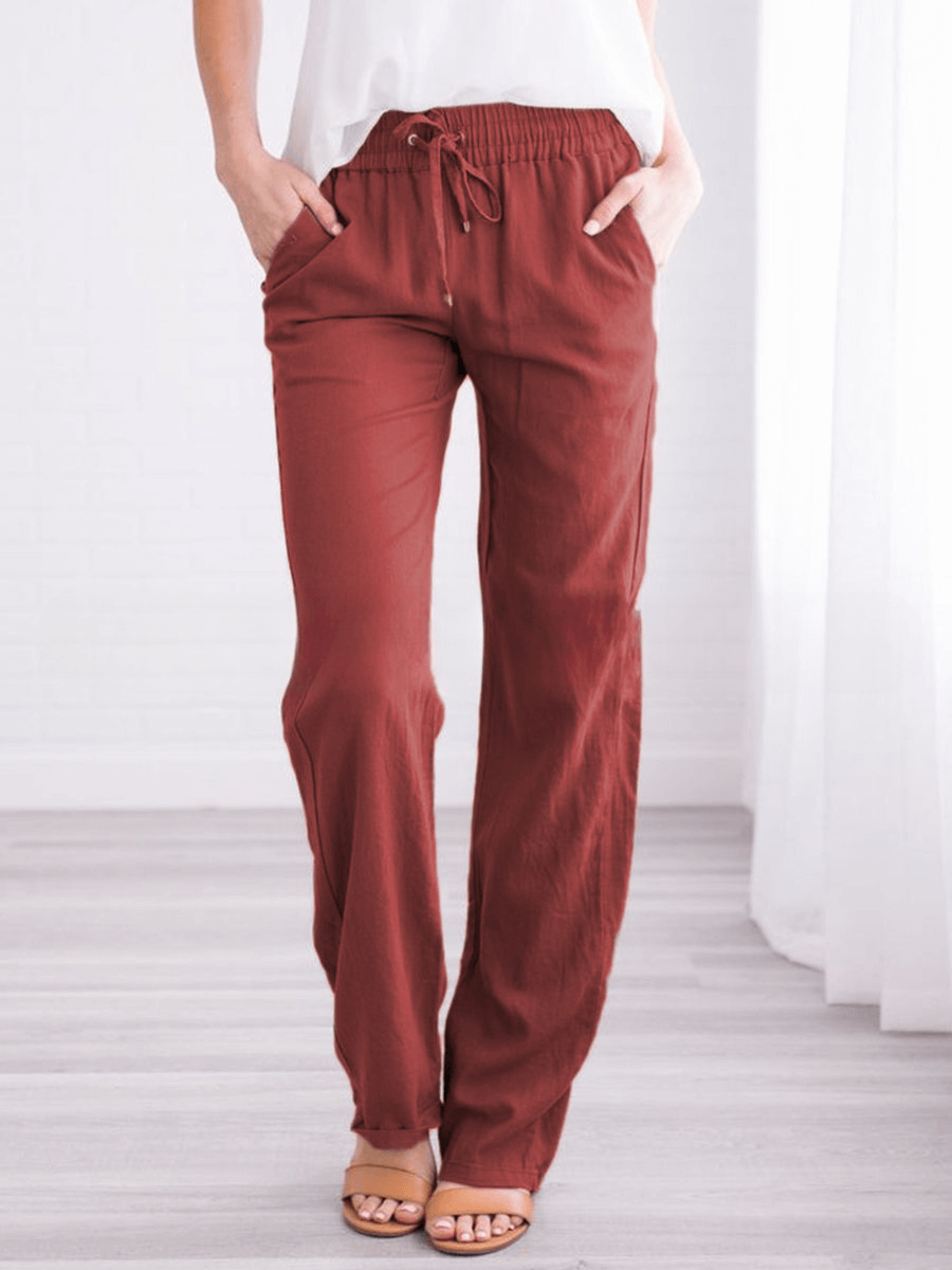 Relaxed Fit Linen Cotton Elastic Waist Pants