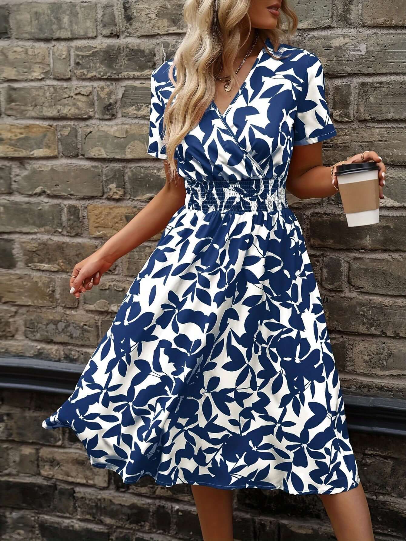 Ladies' Flower Pattern Elastic Waist Dress