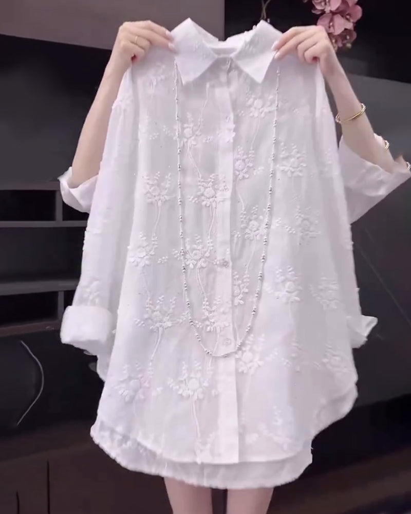 Relaxed Fit Casual Embroidered Tee Shirt - Luxivelle