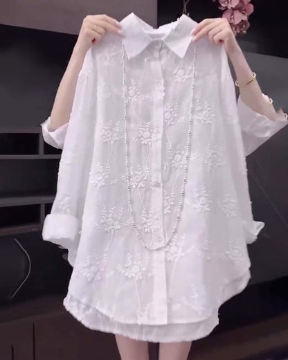 Relaxed Fit Casual Embroidered Tee Shirt - Luxivelle