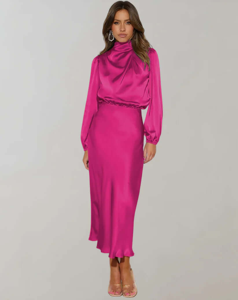 Ladies Elegant Silk High Neck Gown