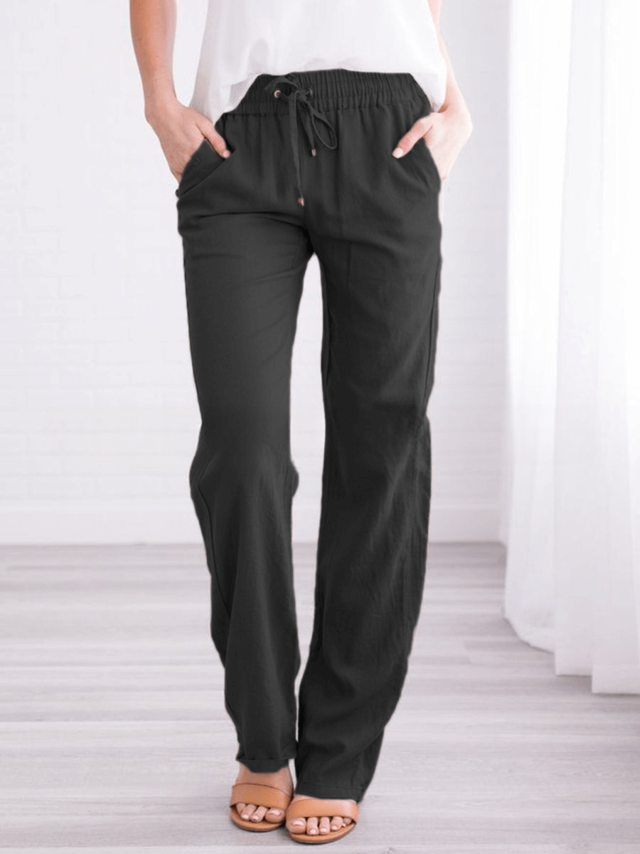 Relaxed Fit Linen Cotton Elastic Waist Pants
