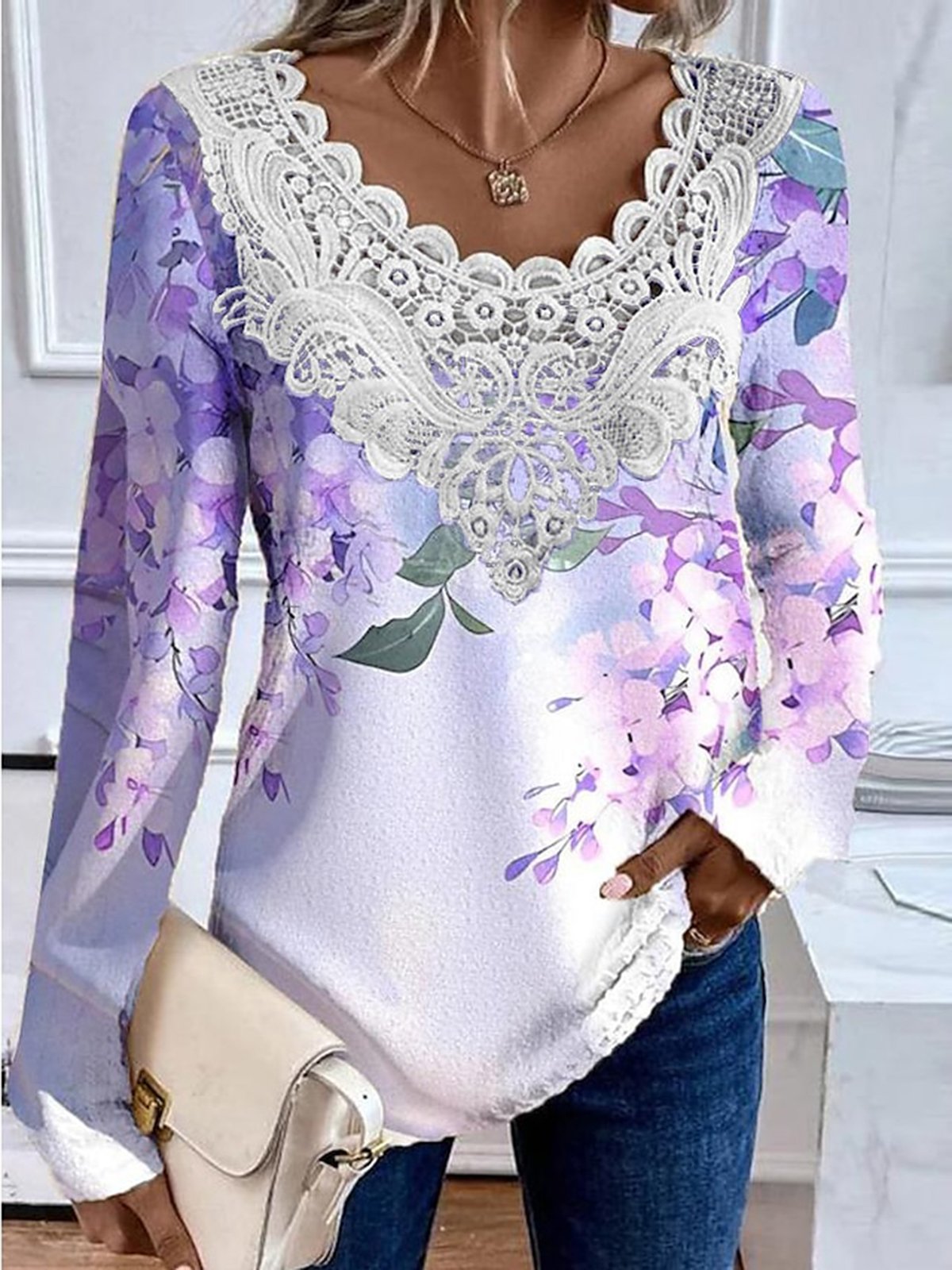 Feminine Ruffled Neck Floral Top