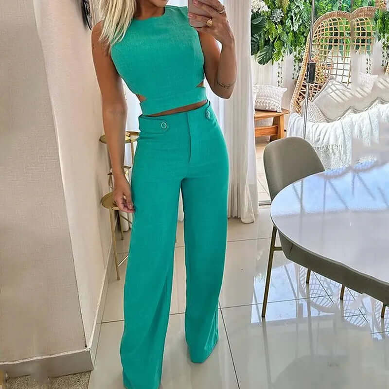 Ladies' Classic Crew Neck Tee and Loose Fit Pants Set