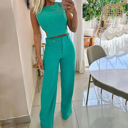 Ladies' Classic Crew Neck Tee and Loose Fit Pants Set