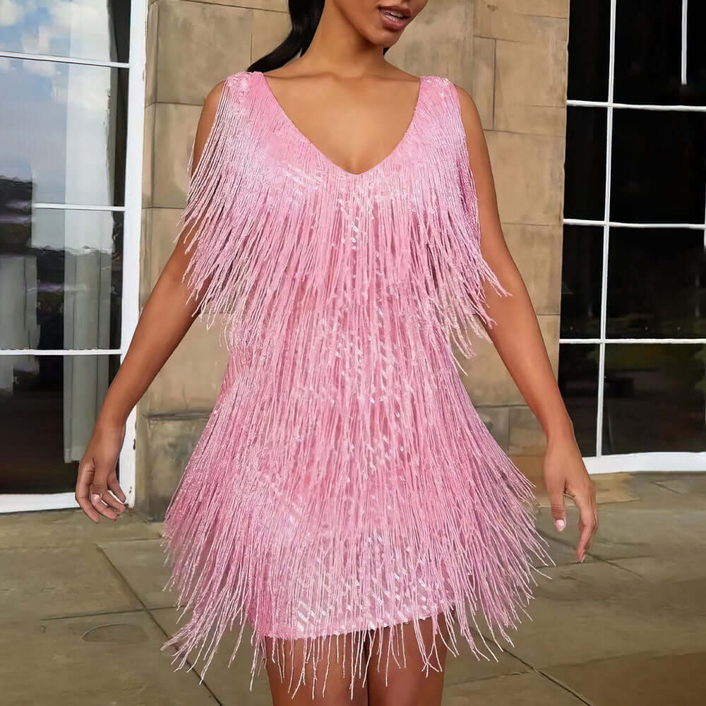 Chic Strapless Beaded Fringe Party Dress