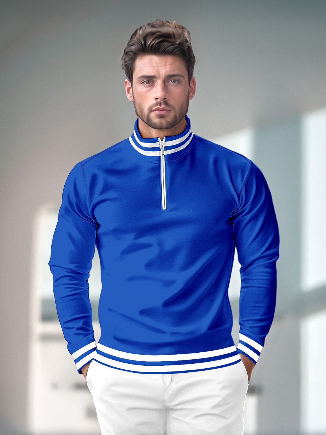 Casual Navy Blue Men's Golf Quarter Zip Shirt