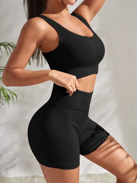 Stretchy Fitness Crop Top Outfit - Luxivelle