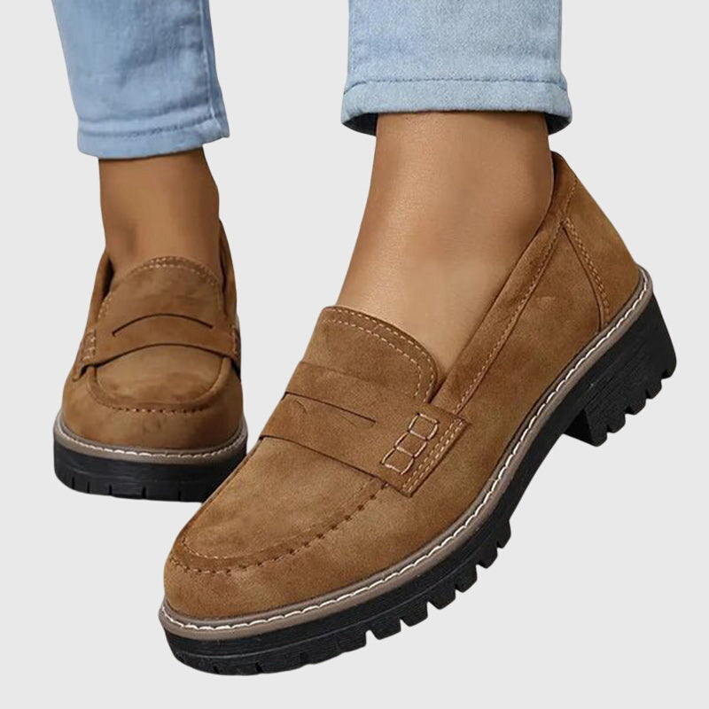 Ladies Thick Leather Slip On Shoes