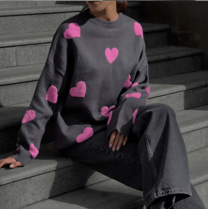 Comfortable Casual Heart Pattern Sweater