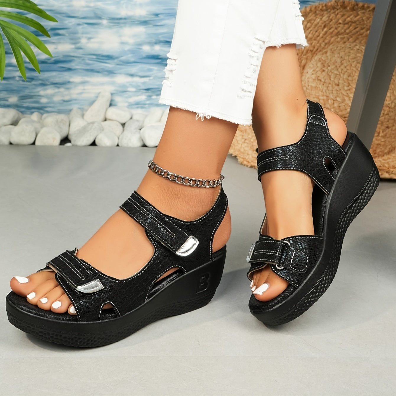 Elevated Arch Support Wedge Sandals - Luxivelle