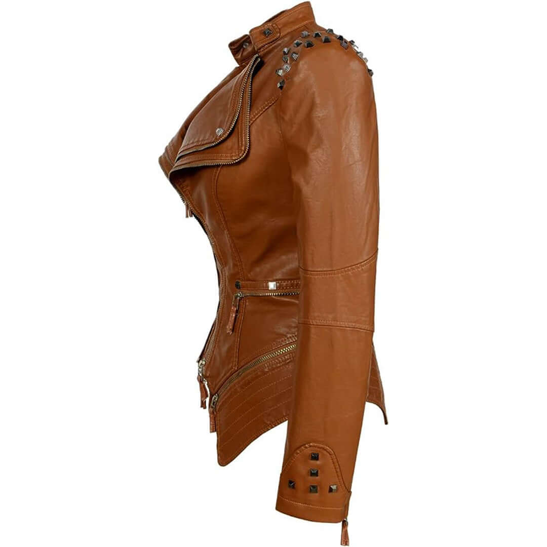 Slim Fit Studded Leather Motorcycle Jacket