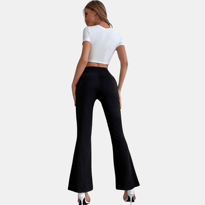 Fashionable High Waist Wide Leg Pants with Slit Detail