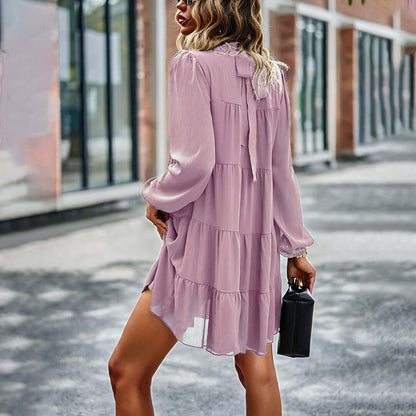 Layered Ruffle Neckline Dress - Chic