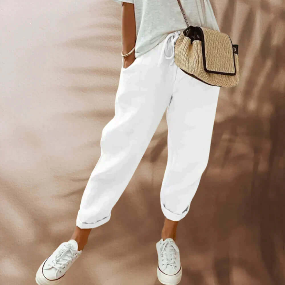 Ladies Slim Fit Pants with Waist Tie