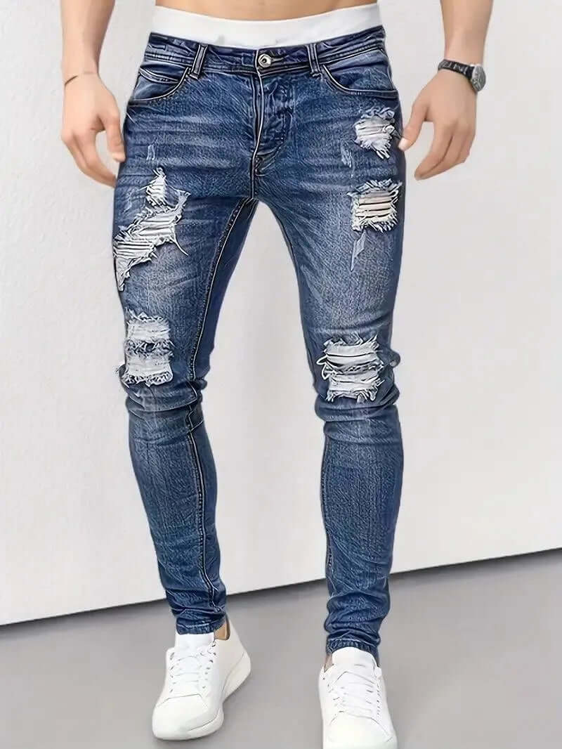 Skinny Fit Distressed Stretch Denim Jeans