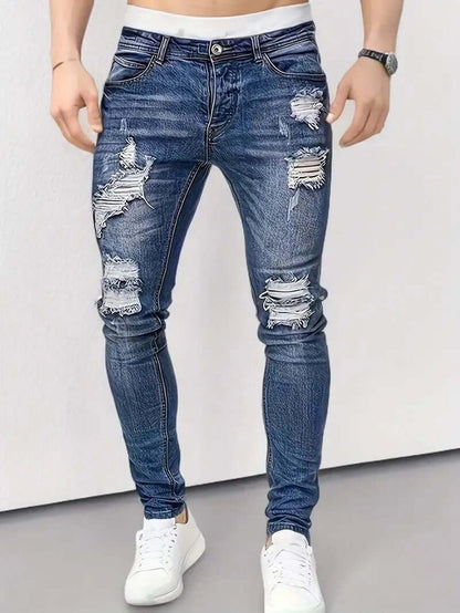 Skinny Fit Distressed Stretch Denim Jeans