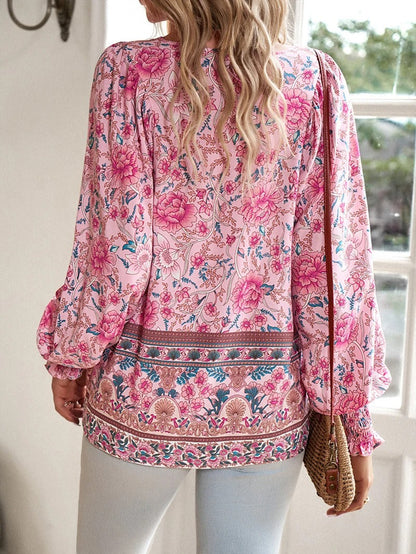 Pretty Floral Long Sleeve Women's Blouse Casual Top