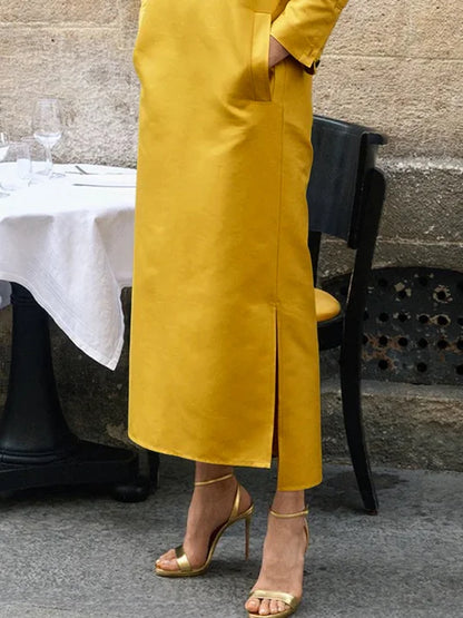 Ladies' V-Neck Split Side Midi Dress