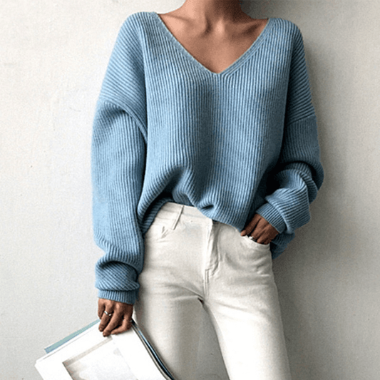 Casual Loose Fit V Neck Women's Sweater - Luxivelle