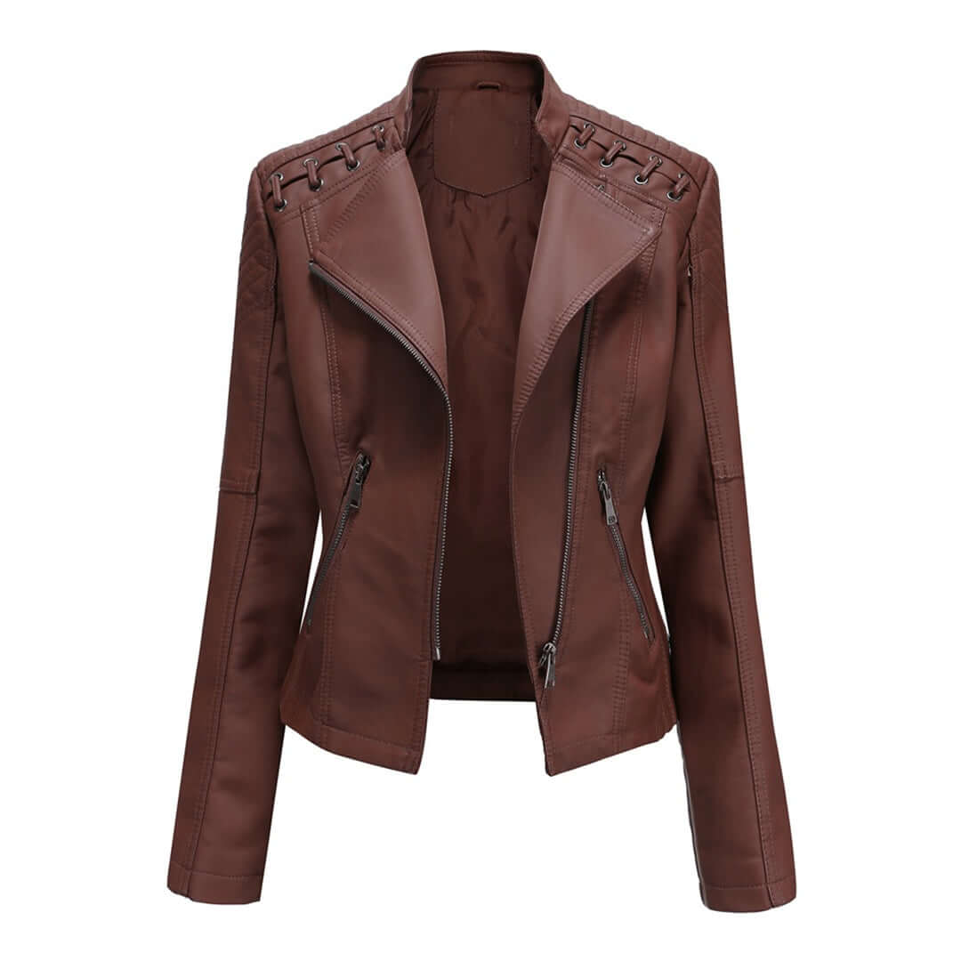 Ladies Vegan Leather Motorcycle Jacket